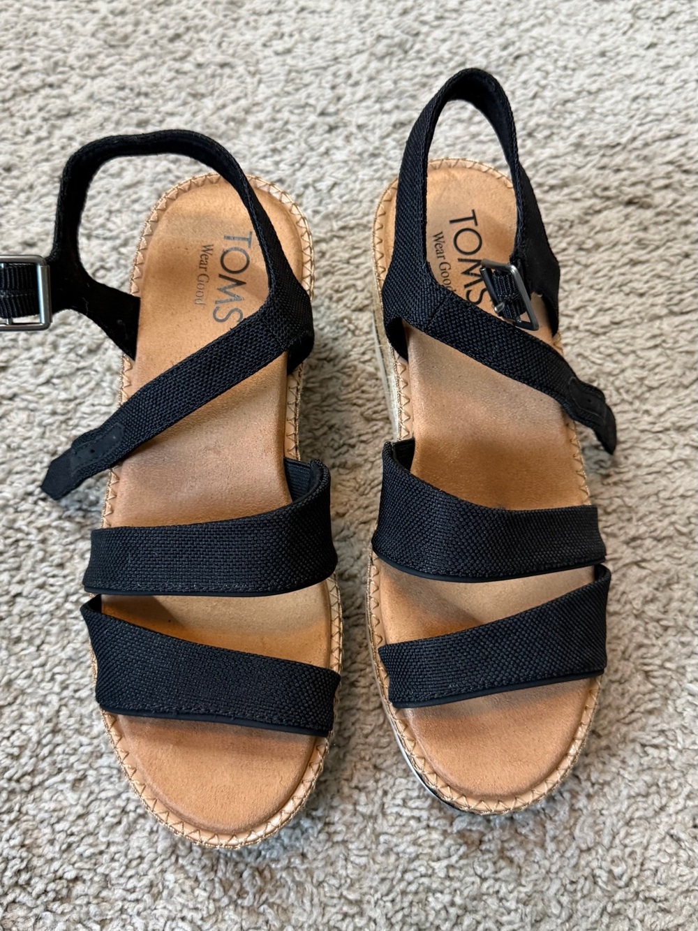 TOMS Black Multi-Strap Women's Sandals with Slingback